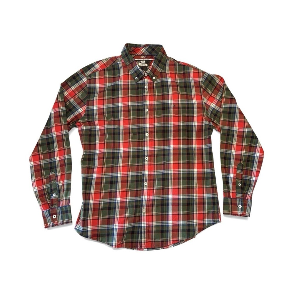 TOMMY HILFIGER Holiday‎ Plaid Checked Button Down Shirt Size XL